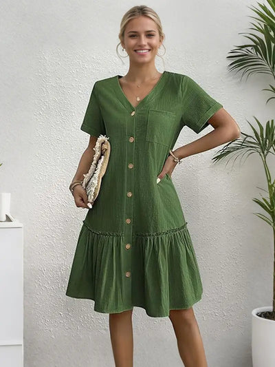 Isla | Flounce Hem Button-Front Dress